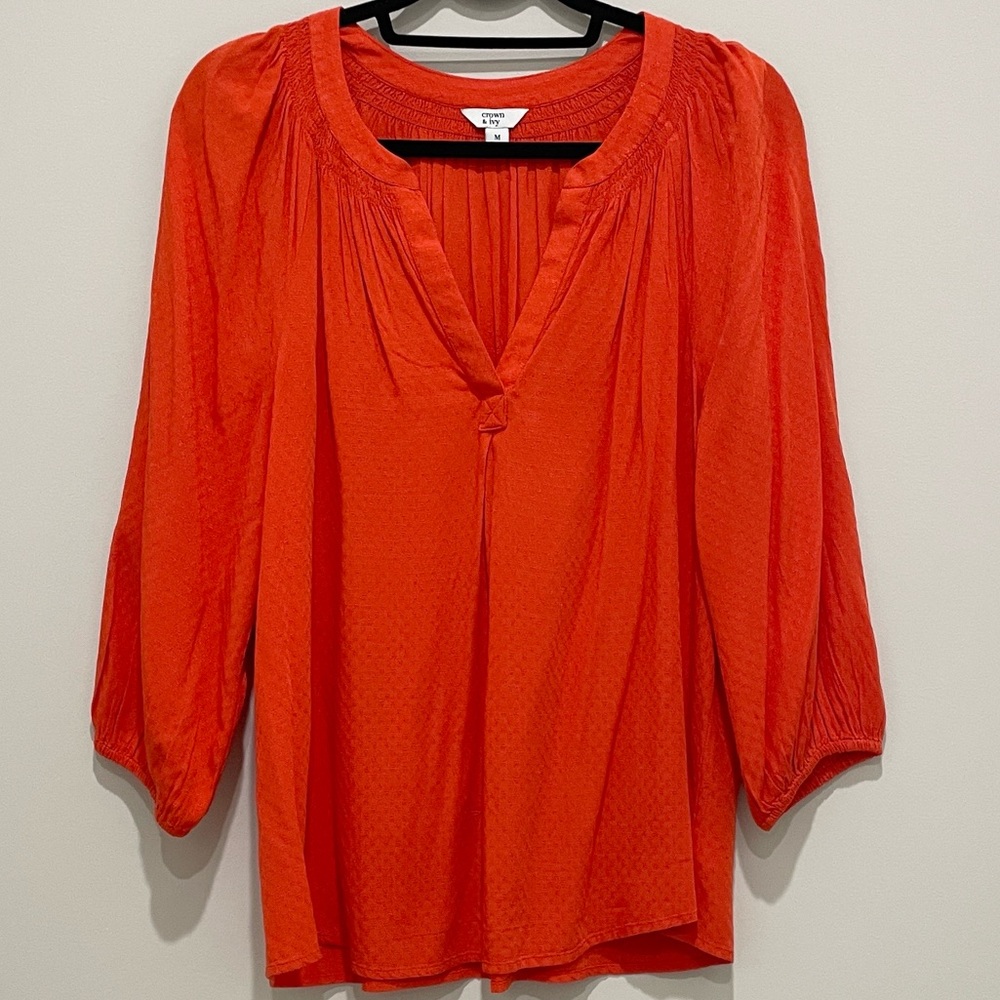 Crown & Ivy orange puff sleeve blouse M